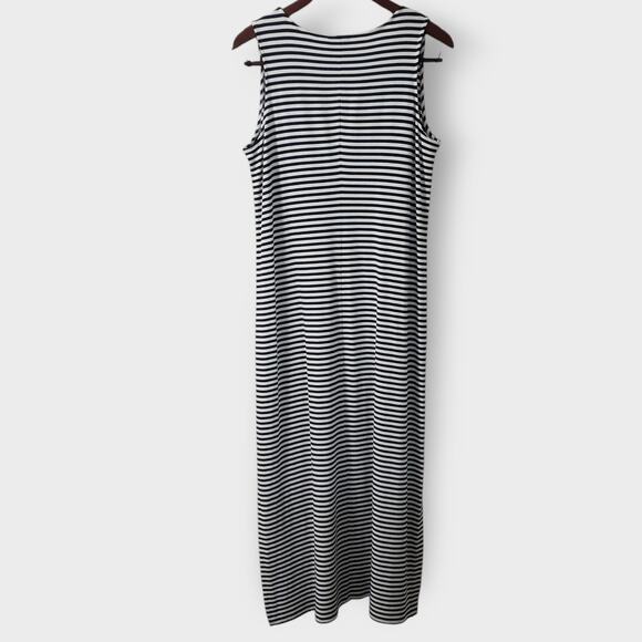 J. Jill Wearever Collection Blue Stripe Midi Dress Jersey Knit Small Side split - Picture 5 of 11